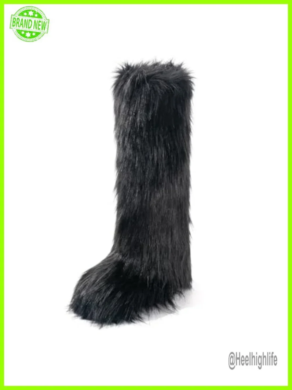 Faux Fur Knee-High Winter Boots Furry Fluffy Round Toe Suede Comfy Plush Warm
